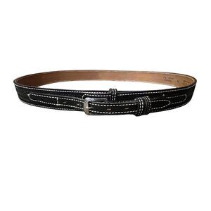 Dun Dee Mens Black Cowhide Leather Belt Size 42 Basket Weave Used
